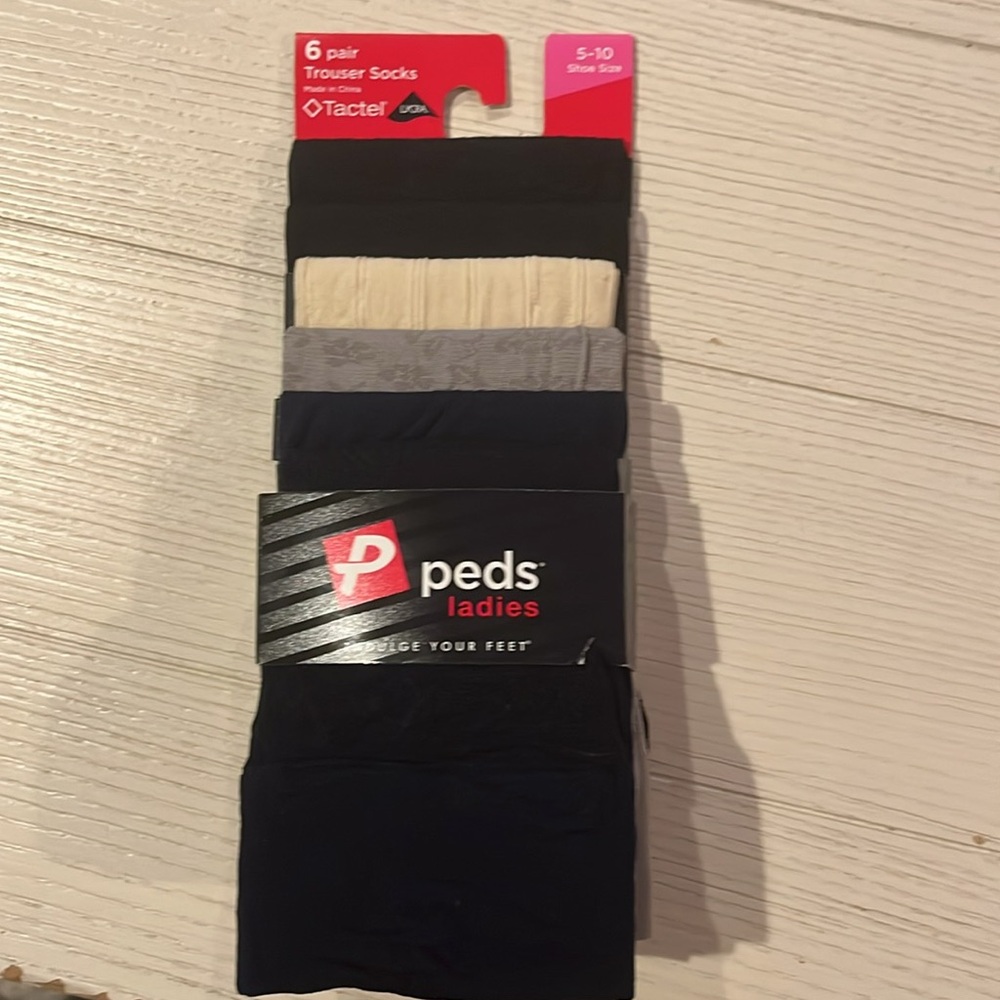Peds Ladies multi color trouser socks. 6 pair pack